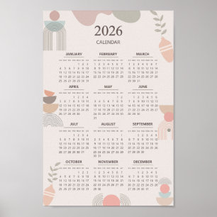 Affiche Calendrier scandinave 2026 Beige Bohème 