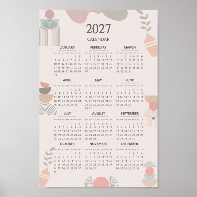 Affiche Calendrier scandinave 2027 Beige Bohème (Devant)