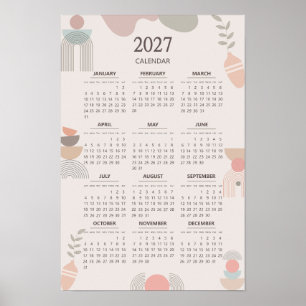 Affiche Calendrier scandinave 2027 Beige Bohème Esthétique