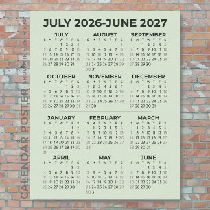 Affiche Calendrier Scolaire 2026-2027 Vert Sauge sur Mur
