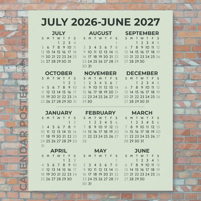 Affiche Calendrier Scolaire 2026-2027 Vert Sauge sur Mur (Créateur téléchargé)