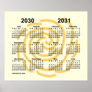 Affiche Calendrier scolaire 2030-2031 de jours ensoleillés