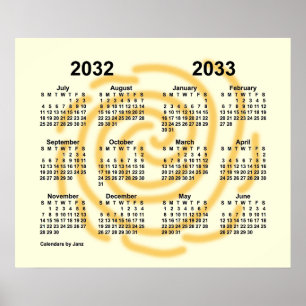 Affiche Calendrier scolaire 2032-2033 jours ensoleillés pa