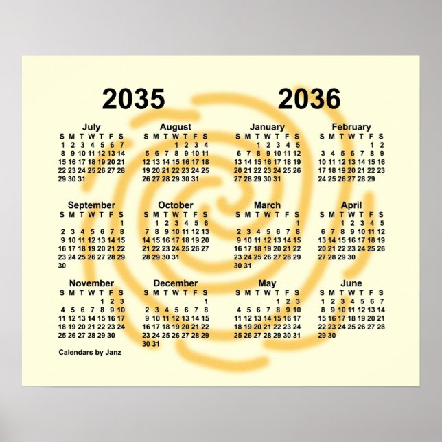 Affiche Calendrier scolaire 2035-2036 de jours ensoleillés (Devant)