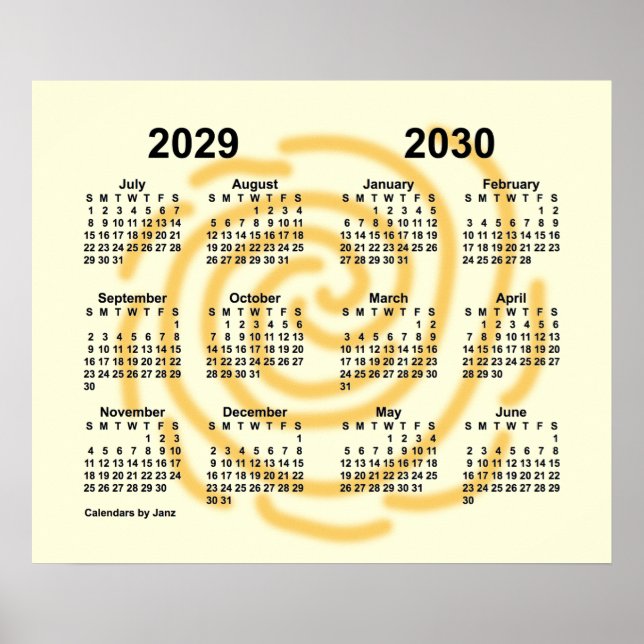 Affiche Calendrier scolaire annuel ensoleillé 2029-2030 de (Devant)