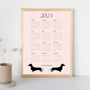 Affiche Calendrier silhouette 2024 rose pâle