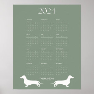 Affiche Calendrier Silhouette 2024 Sage Dachshund