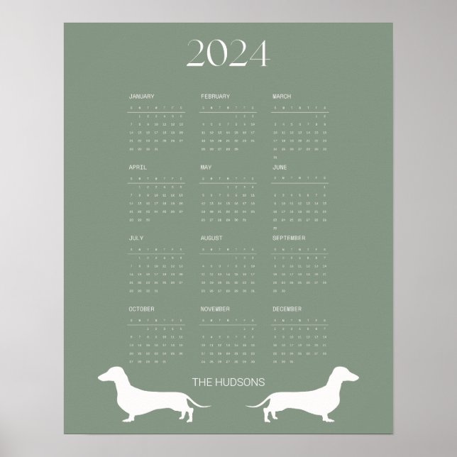 Affiche Calendrier Silhouette 2024 Sage Dachshund (Devant)