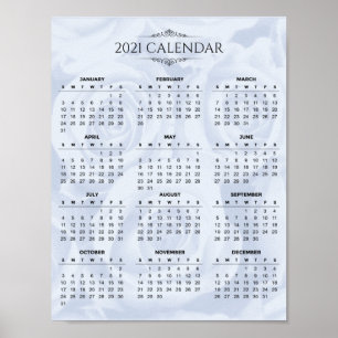 Affiche Calendrier simple 2021 sur la florale blanche   Po