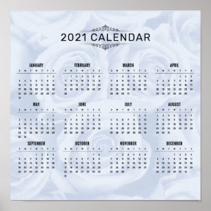 Affiche Calendrier simple 2021 sur la florale blanche   Po
