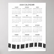 Calendrier simple 2026 avec touches de piano | 