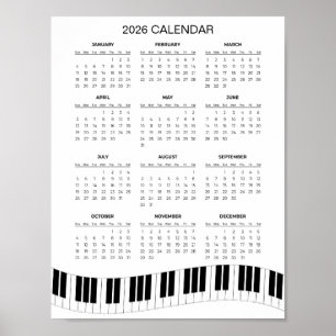 Affiche Calendrier simple 2026 avec touches de piano