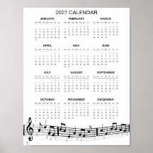 Calendrier simple 2027 avec notes de musique |