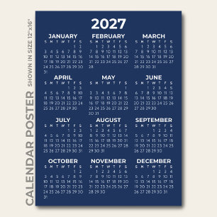 Affiche Calendrier Simple Classique Élégant Bleu Marine 20