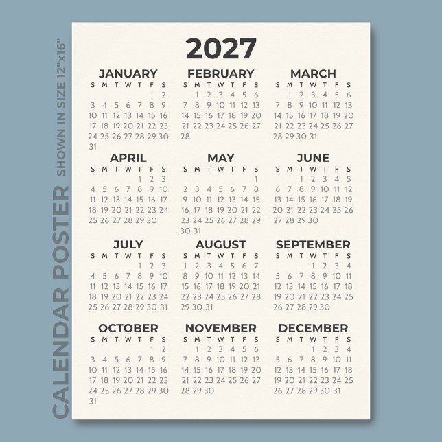 Affiche Calendrier Simple Crème Moderne 2027 (Créateur téléchargé)