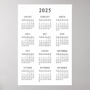 Affiche Calendrier simple de base noir et blanc classique 