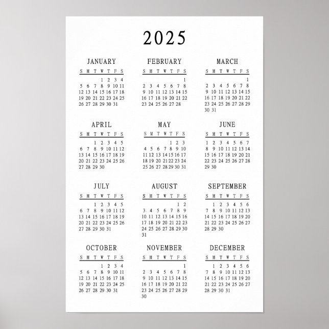 Affiche Calendrier simple de base noir et blanc classique  (Devant)
