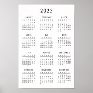 Affiche Calendrier simple de base noir et blanc classique 