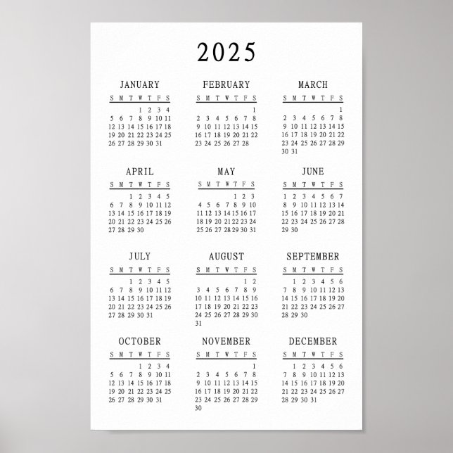 Affiche Calendrier simple de base noir et blanc classique  (Devant)