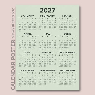 Affiche Calendrier Simple de Base Vert Sauge 2027