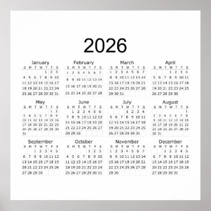 Affiche Calendrier Simple Minimaliste 2026
