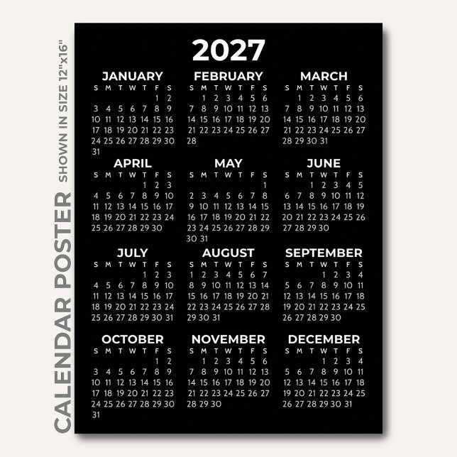 Affiche Calendrier Simple Moderne Noir et Blanc 2027 (Créateur téléchargé)