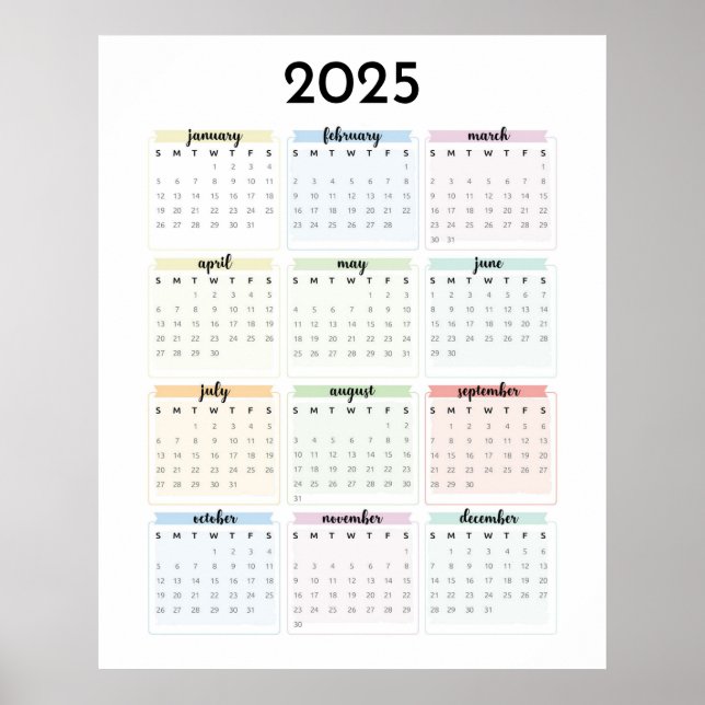 Affiche Calendrier simple Pastel 2025 (Devant)