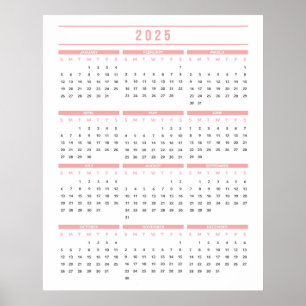 Affiche Calendrier simple rose 2025