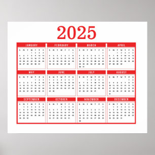 Affiche Calendrier simple rouge 2025