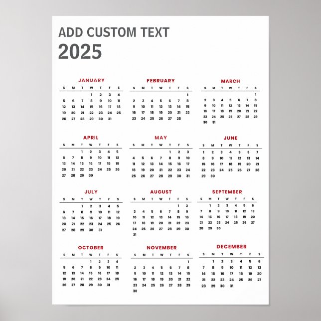 Affiche Calendrier tendance 2025 avec texte personnalisé (Devant)