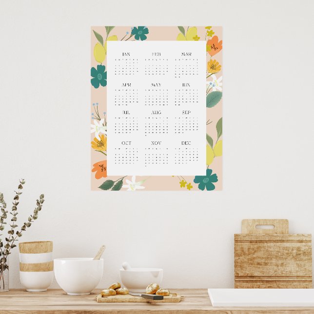 Affiche Calendrier Tendance 2025 Fleur Sauvage Pêche 12 Mo (Cuisine)