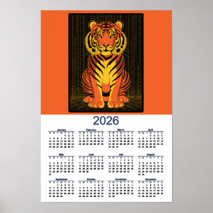Affiche Calendrier Tigre Dramatique Orange Noir Tigre 2026