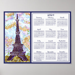 Affiche Calendrier Tour Eiffel 2024 Paysage de la tour Eif
