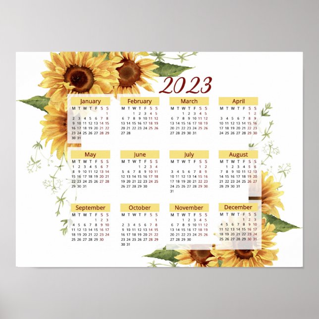 Affiche Calendrier Tournesols, Calendrier 2023, Annuel, Lu (Devant)