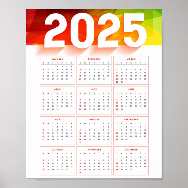 Affiche Calendrier Vertical Minimal Annuel Complet 2025 (Devant)