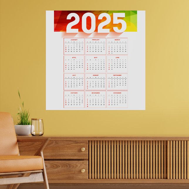 Affiche Calendrier Vertical Minimal Annuel Complet 2025 (Salon 2)