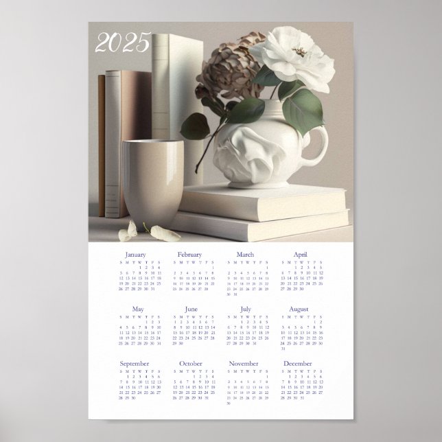 Affiche Calendrier vintage 2025. Livres Fleurs De Café (Devant)