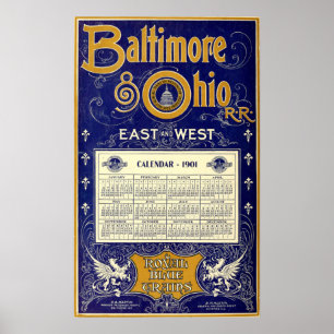 Affiche Calendrier vintage Baltimore & Ohio Rail Road 1901