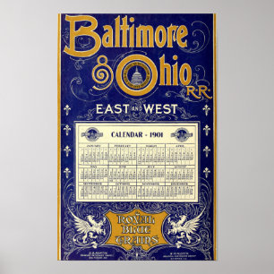 Affiche Calendrier Vintage Baltimore & Ohio Rail Road 1901