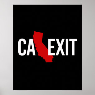 Affiche Calexit - California Exit - rouge blanc - -