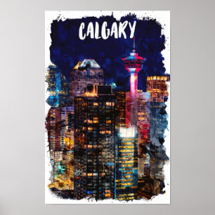 Affiche Calgary Alberta Skyline par nuit
