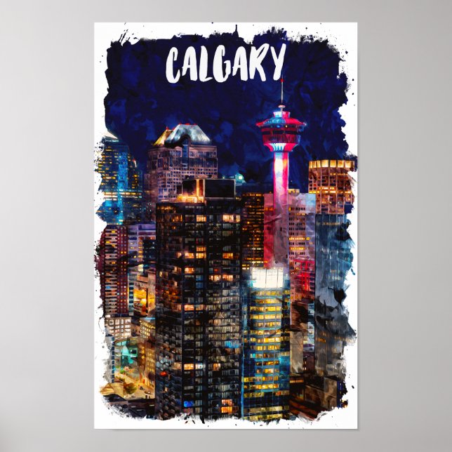 Affiche Calgary Alberta Skyline par nuit (Devant)