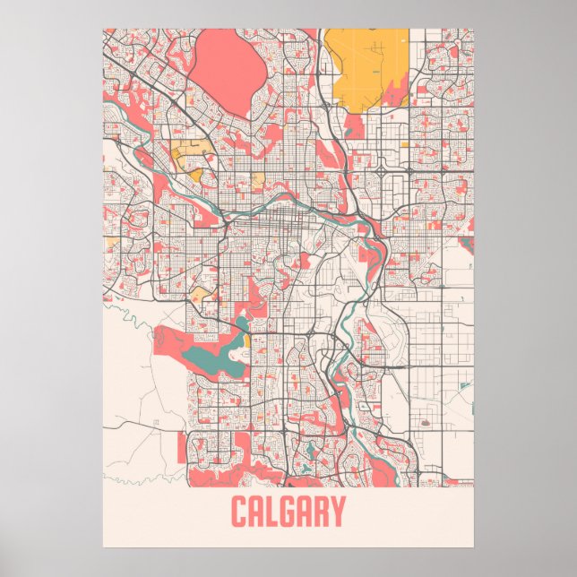 Affiche Calgary - Carte de la ville de Chalk Canada (Devant)