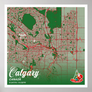 Affiche Calgary - Carte de la ville de Noël du Canada