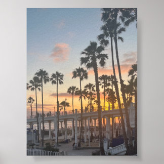Affiche Cali en bord de mer. Plage de coucher de soleil bl