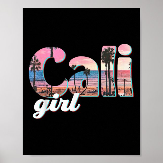 Affiche Cali Girl Sunset Beach Californie Summer Retro Wom (Devant)