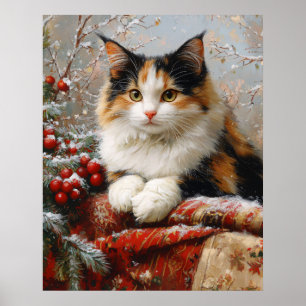 Affiche Calico Cat Peinture de la scène d'hiver