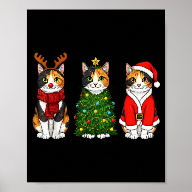 Affiche Calico Chat Noël Rétro Santa Renne  (Devant)