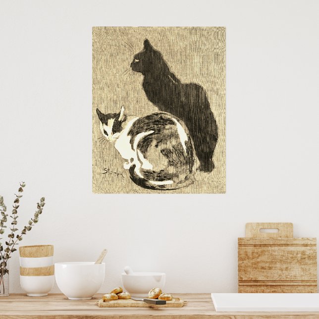 Affiche Calico vintage Chat & Chat noir Art Nouveau (Cuisine)