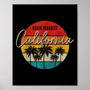 Affiche California Beach Paradise Palmiers Vintages Surfe